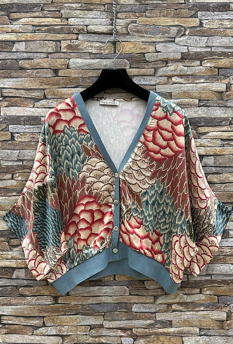 GILET-  cardigan met print-  silk-effect - satin viscose,- loose fit - romantic- one size gilet - cardigan met korte mouwen - losse gilet