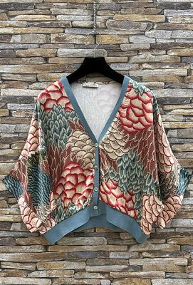 GILET-  cardigan met print-  silk-effect - satin viscose,- loose fit - romantic- one size gilet - cardigan met korte mouwen - losse gilet