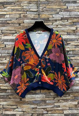 GILET-  cardigan met print-  silk-effect - satin viscose,- loose fit - romantic- one size gilet - cardigan met korte mouwen - losse gilet