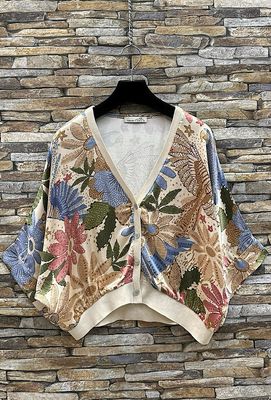 GILET-  cardigan met print-  silk-effect - satin viscose,- loose fit - romantic- one size gilet - cardigan met korte mouwen - losse gilet