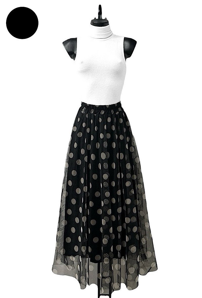 Lange tule rok dames – Met dots print &amp; elastische taille
