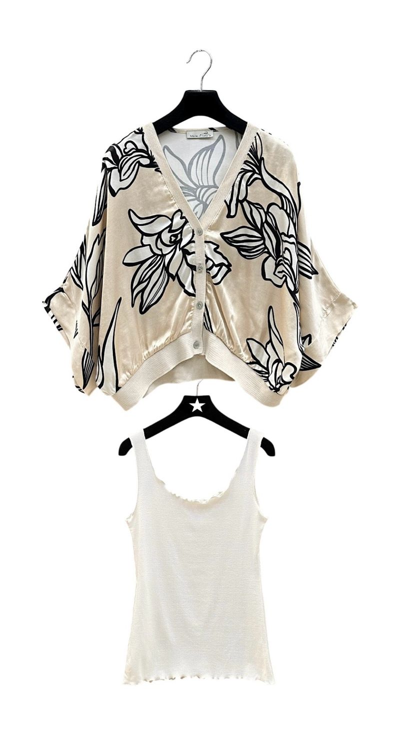 GILET-  cardigan met print-  silk-effect - satin viscose,- loose fit - romantic- one size gilet - cardigan met korte mouwen - losse gilet