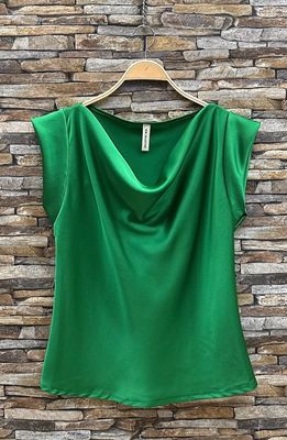SATINA blouse, satin Look Top Zonder Mouwen- Groene Top- Maat 36/38