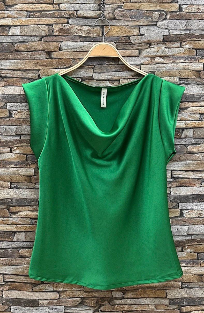 SATINA blouse, satin Look Top Zonder Mouwen- Groene Top- Maat 36/38