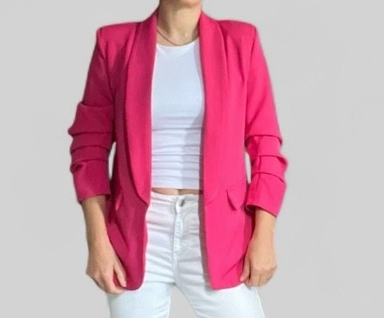 Blazer met opgestroopte mouwen - Blazer met driekwart mouwen - Blazer voor vrouwen - Roze blazer