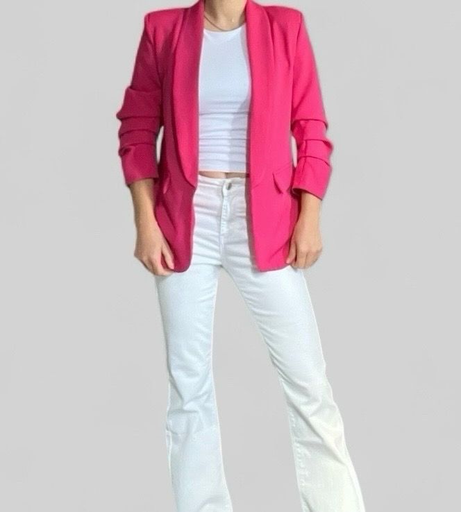 Blazer met opgestroopte mouwen - Blazer met driekwart mouwen - Blazer voor vrouwen - Roze blazer