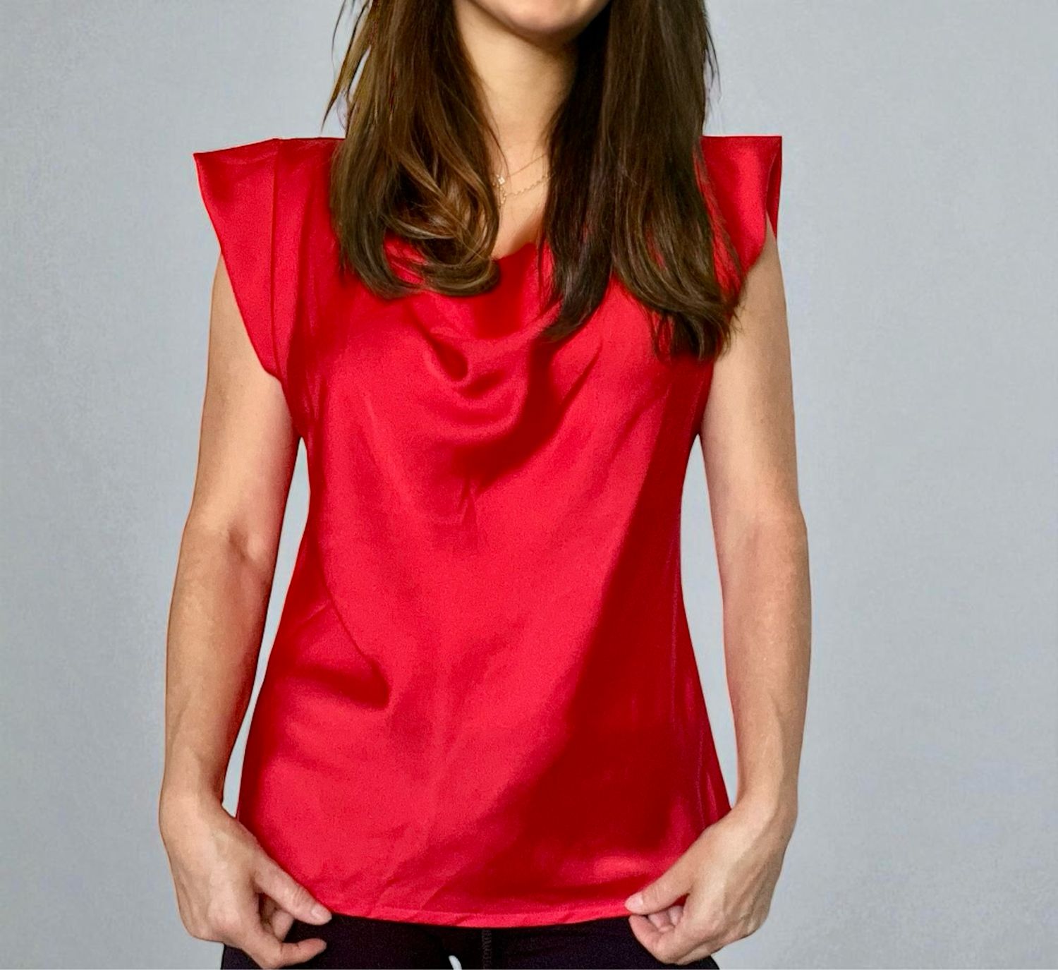 SATINA blouse, satin Look Top Zonder Mouwen- Rode Top- Maat 36/38