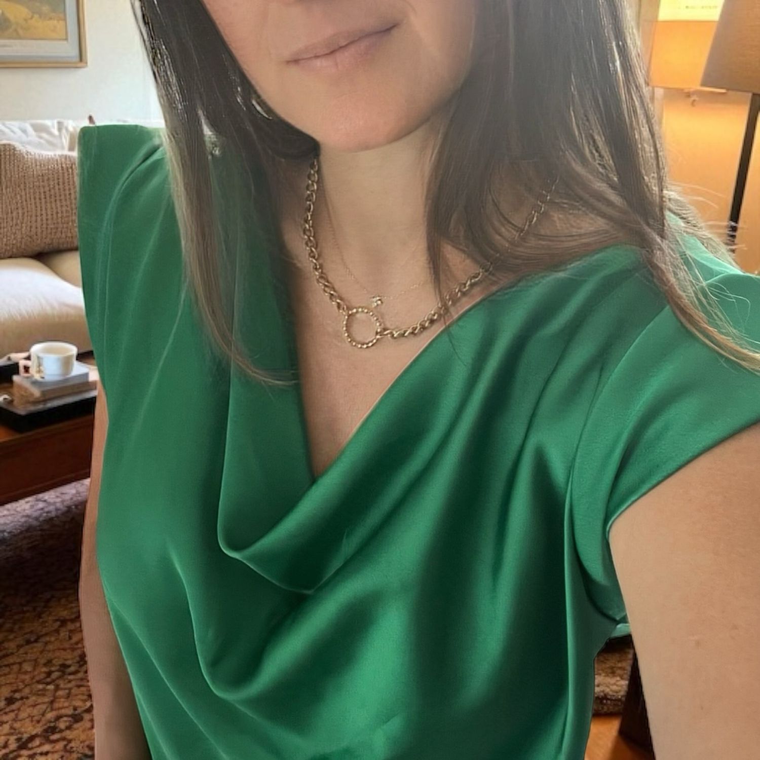 SATINA blouse, satin Look Top Zonder Mouwen- Groene Top- Maat 36/38