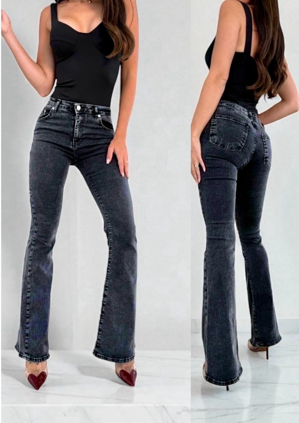 Antracietgrijze push up flared jeans voor dames