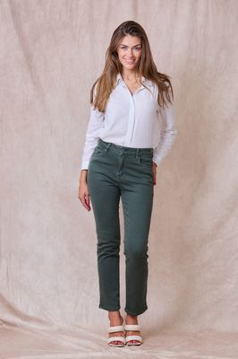 Donkergroene katoenen dames jeans, rechte pijp