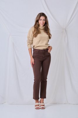 Donkerbruine katoenen dames jeans, rechte pijpen
