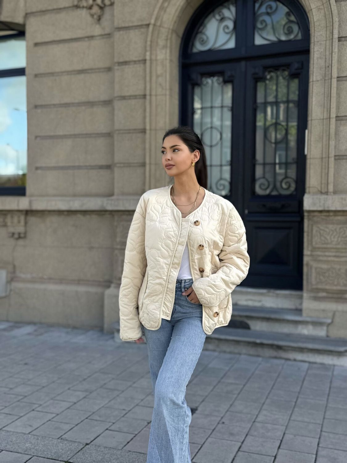 Gewatteerde Jas Beige voor dames- Tussenjas Herfst/Winter voor dames