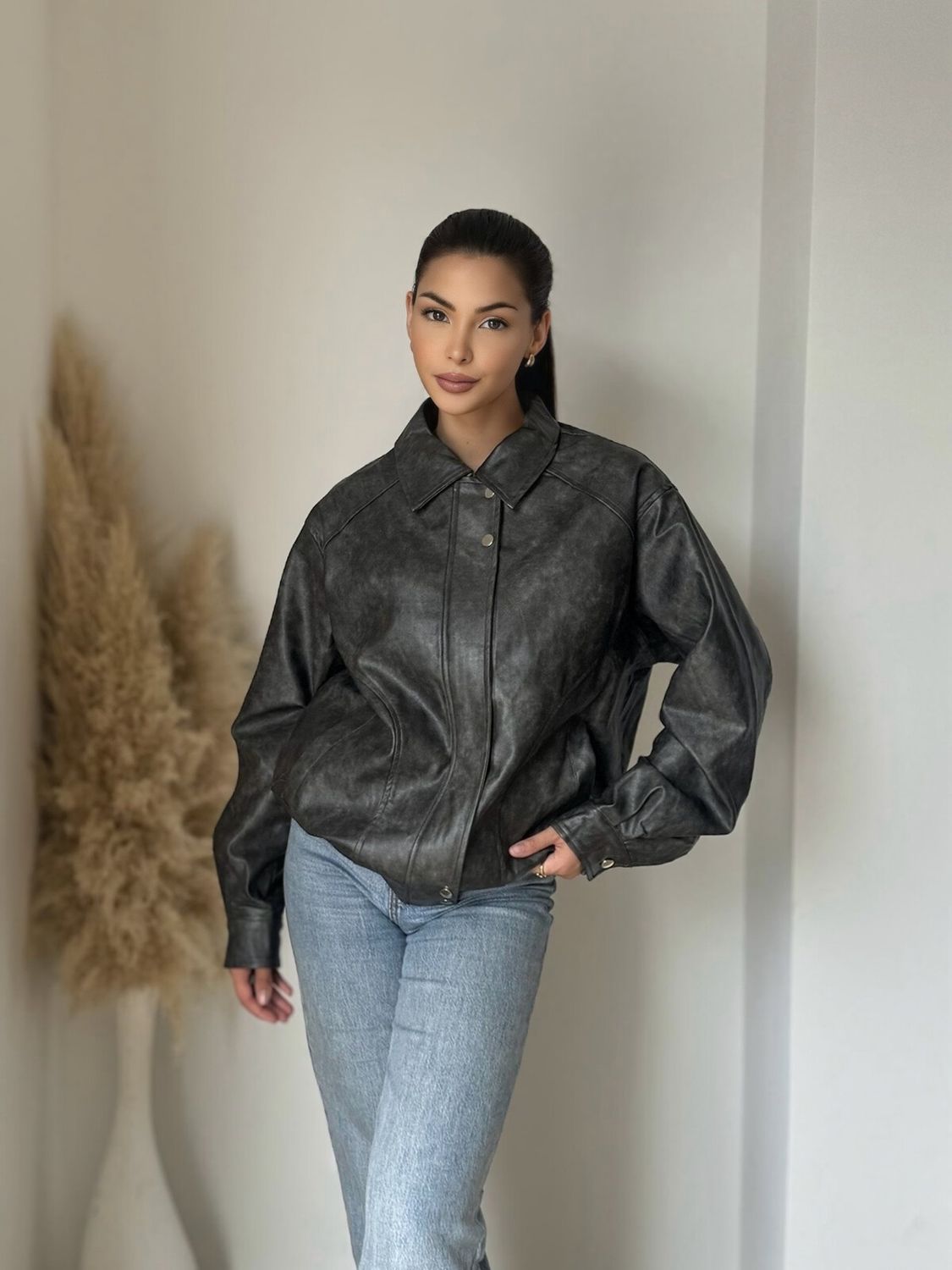 Faux leather bomber jacket- Namaakleder Tussenjas Herfst/ Winter voor dames