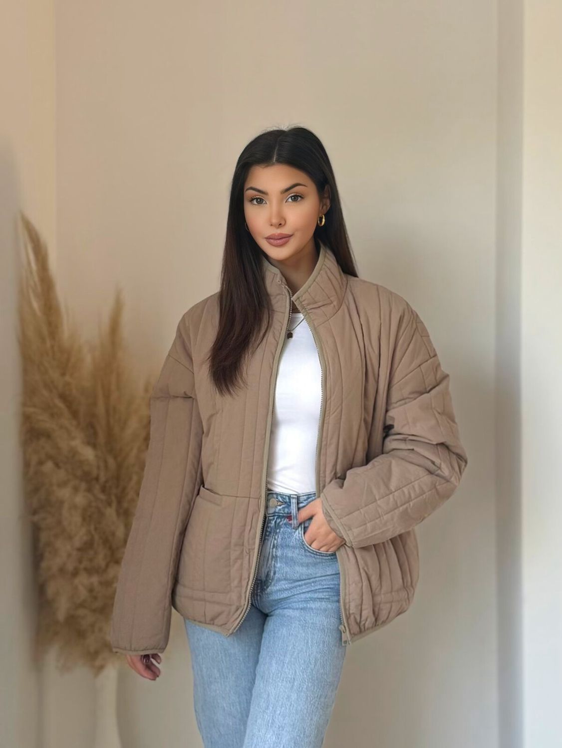 Gewatteerde jas Beige voor dames- Tussenjas Herfst/Winter voor dames