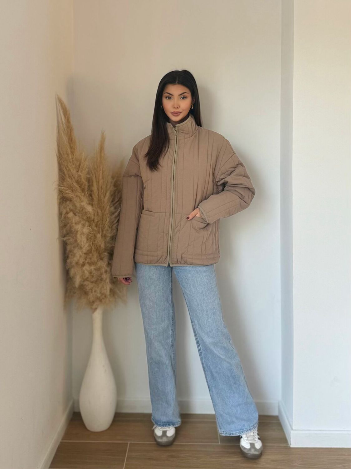 Gewatteerde jas Beige voor dames- Tussenjas Herfst/Winter voor dames