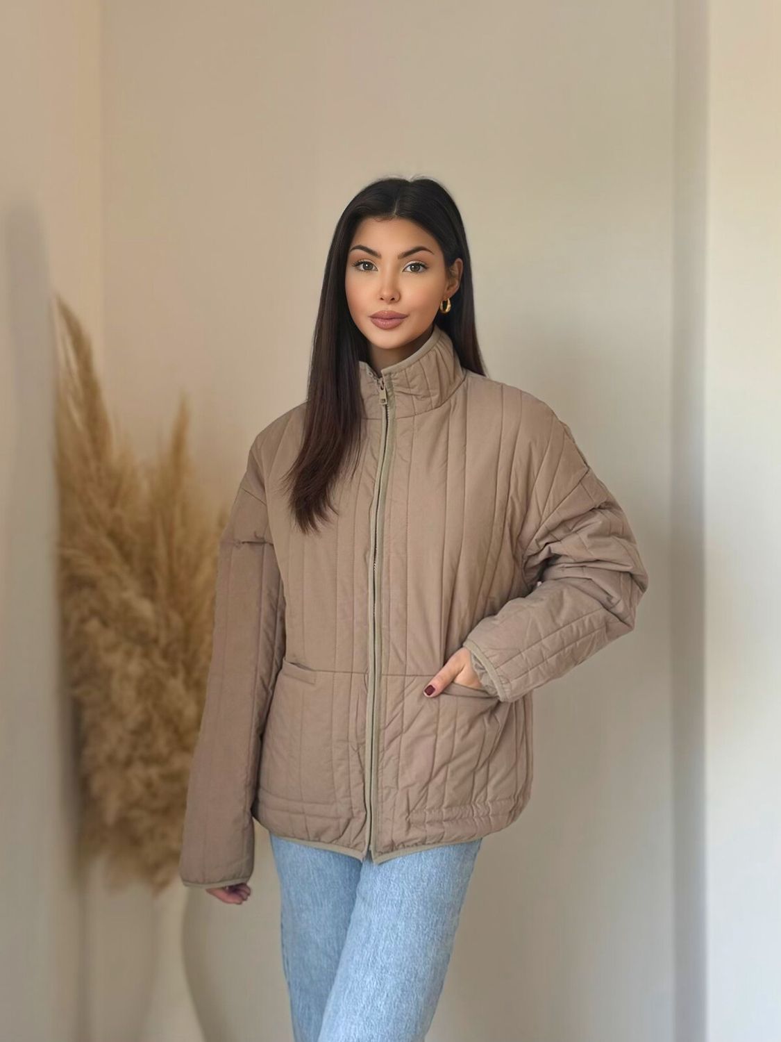 Gewatteerde jas Beige voor dames- Tussenjas Herfst/Winter voor dames