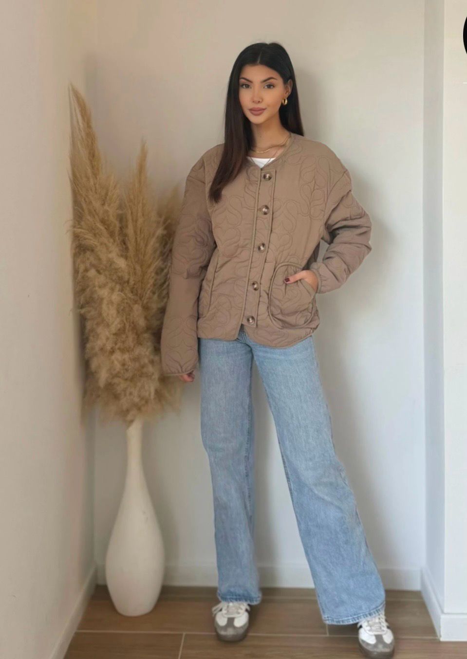 Gewatteerde jas Beige voor dames- Tussenjas Herfst/Winter voor dames
