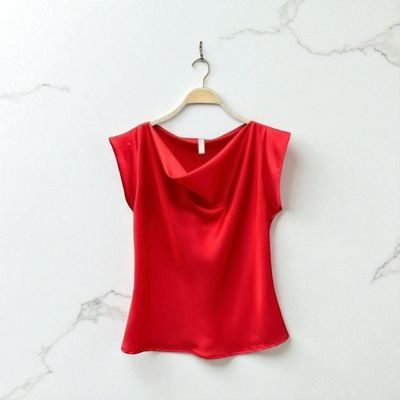 SATINA blouse, satin Look Top Zonder Mouwen- Rode Top- Maat 36/38