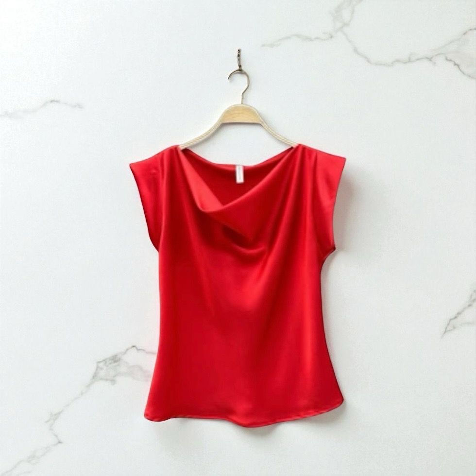 SATINA blouse, satin Look Top Zonder Mouwen- Rode Top- Maat 36/38