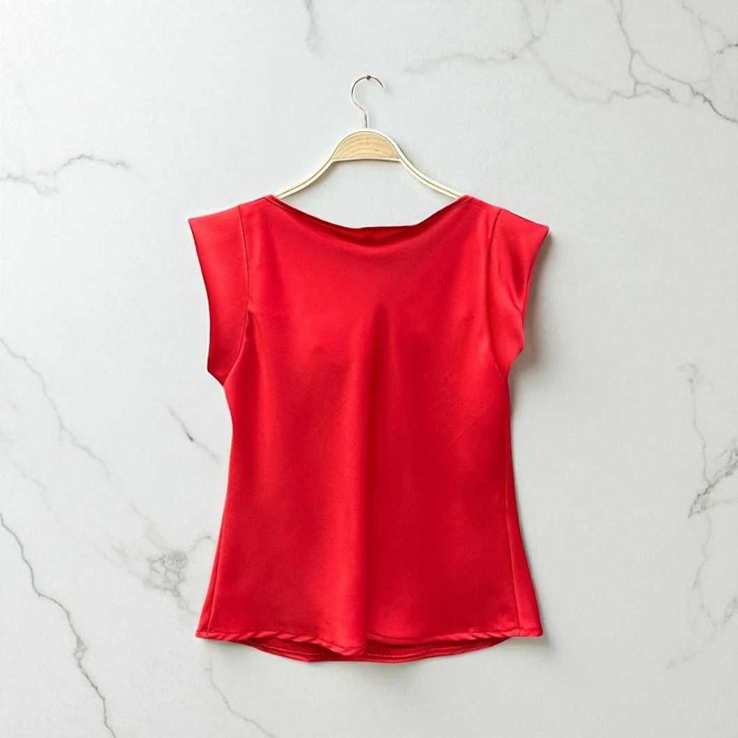 SATINA blouse, satin Look Top Zonder Mouwen- Rode Top- Maat 36/38