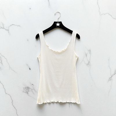 Effen Basic Rib Tanktop - Kwalitatieve Top Met Subtiele Ruffle Voor Dames