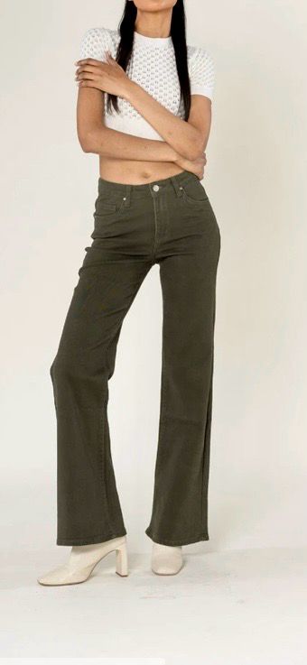 Dames flared jeans hoog model – Kaki Groen High Waist Flared Jeans