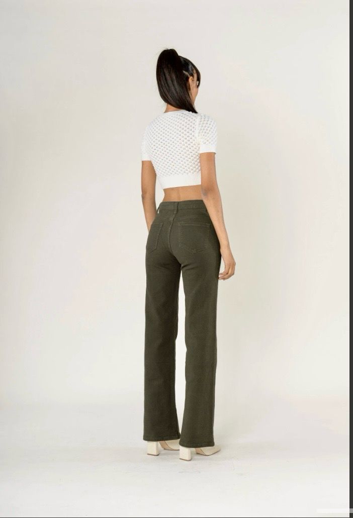 Dames flared jeans hoog model – Kaki Groen High Waist Flared Jeans