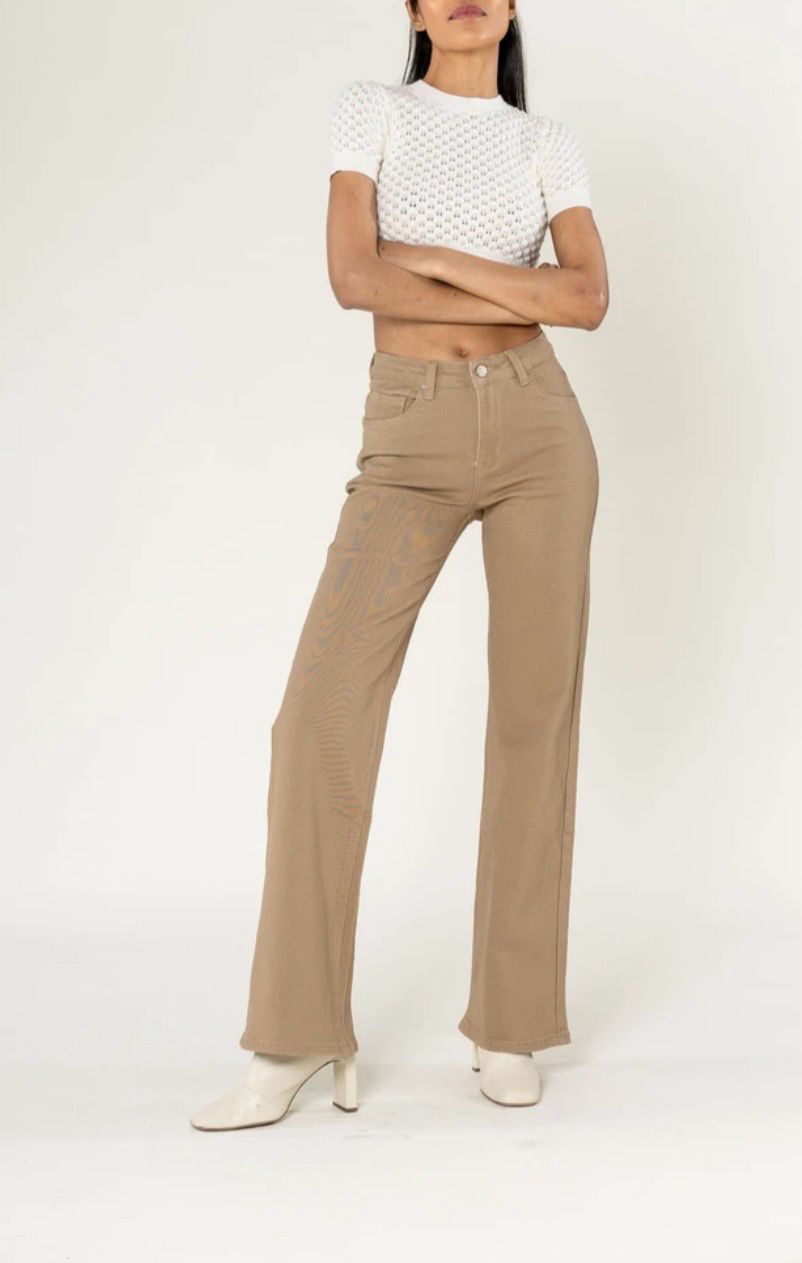Dames flared jeans hoog model – Taupe High Waist Flared Jeans