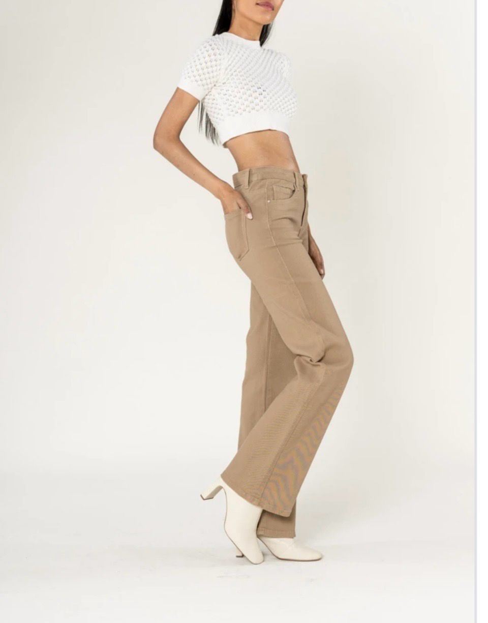 Dames flared jeans hoog model – Taupe High Waist Flared Jeans