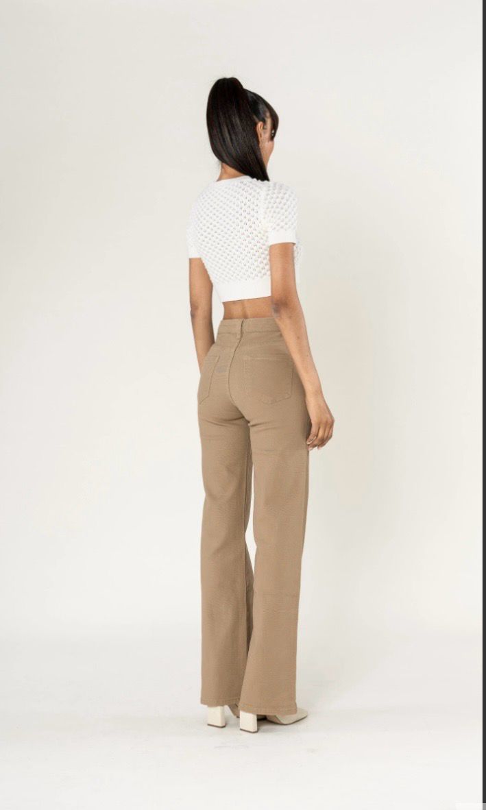 Dames flared jeans hoog model – Taupe High Waist Flared Jeans