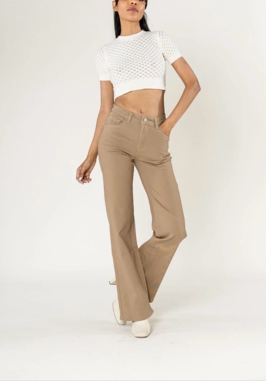 Dames flared jeans hoog model – Taupe High Waist Flared Jeans