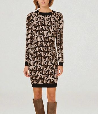 Gebreide Jurk met Print – Elegante Lange Mouwen Dames Jurk
