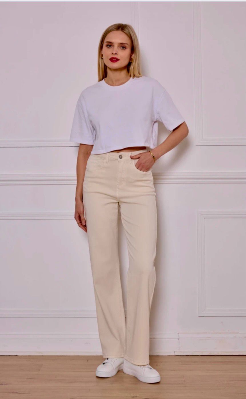 Straight Leg Jeans Dames | High Waist Stretch Broek – Bruin, Beige &amp; Army Green