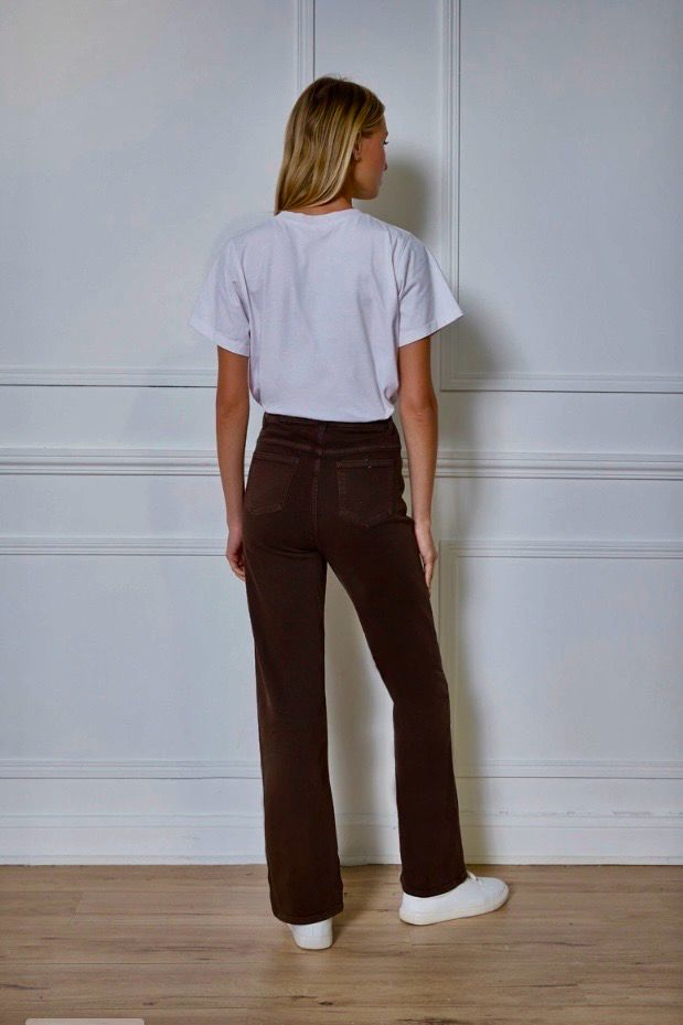 Straight Leg Jeans Dames | High Waist Stretch Broek – Bruin, Beige &amp; Army Green