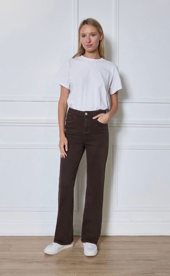 Straight Leg Jeans Dames | High Waist Stretch Broek – Bruin, Beige &amp; Army Green