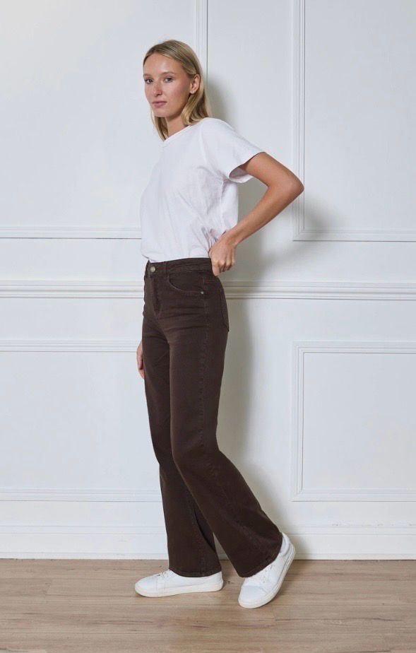 Straight Leg Jeans Dames | High Waist Stretch Broek – Bruin, Beige &amp; Army Green