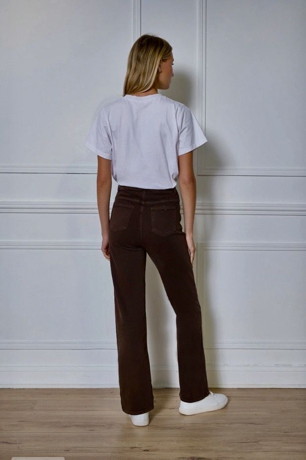 Straight Leg Jeans Dames | High Waist Stretch Broek – Bruin, Beige &amp; Army Green