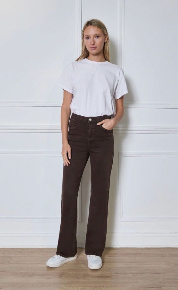 Straight Leg Jeans Dames | High Waist Stretch Broek – Bruin, Beige &amp; Army Green