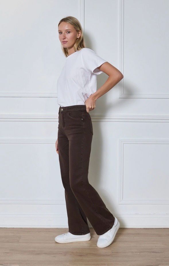 Straight Leg Jeans Dames | High Waist Stretch Broek – Bruin, Beige &amp; Army Green