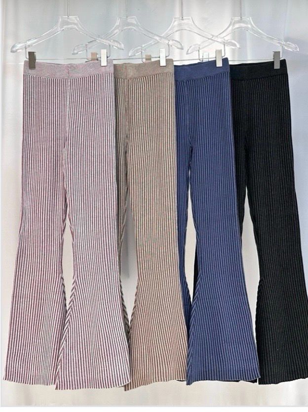 Dames Rib Flared Pants – High Waist – Bruin/Beige/blauw/ Zwart – Comfort &amp; Stretch