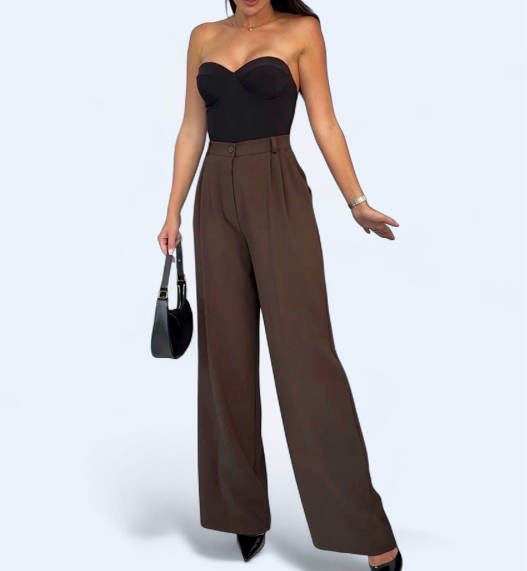 High-Waist Wide Leg Pantalon – Elegant &amp; Comfortabel | Dames Broek in Bruin, Beige, Zwart &amp; Bordeaux
