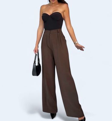 High-Waist Wide Leg Pantalon – Elegant &amp; Comfortabel | Dames Broek in Bruin, Beige, Zwart &amp; Bordeaux