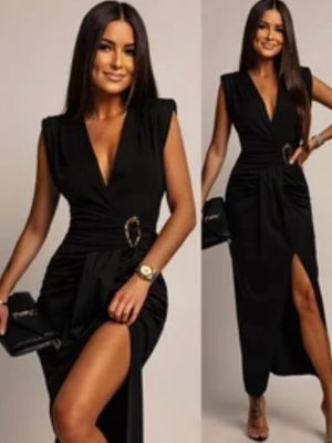 Slanke Aanpassende Maxi Jurk Met Split - Casual Chique Jurk Dames