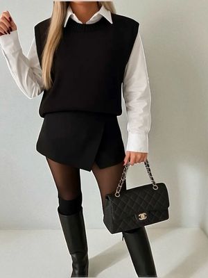 One Size Mouwloos Gebreide Sweater Spencer - Preppy Layered Look voor Dames