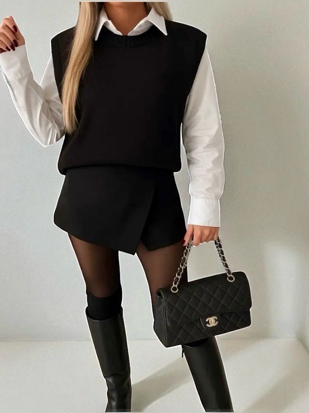 One Size Mouwloos Gebreide Sweater Spencer - Preppy Layered Look voor Dames
