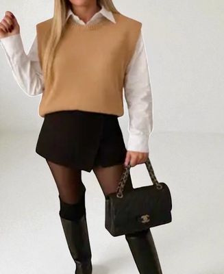 One Size Mouwloos Gebreide Sweater Spencer - Preppy Layered Look voor Dames