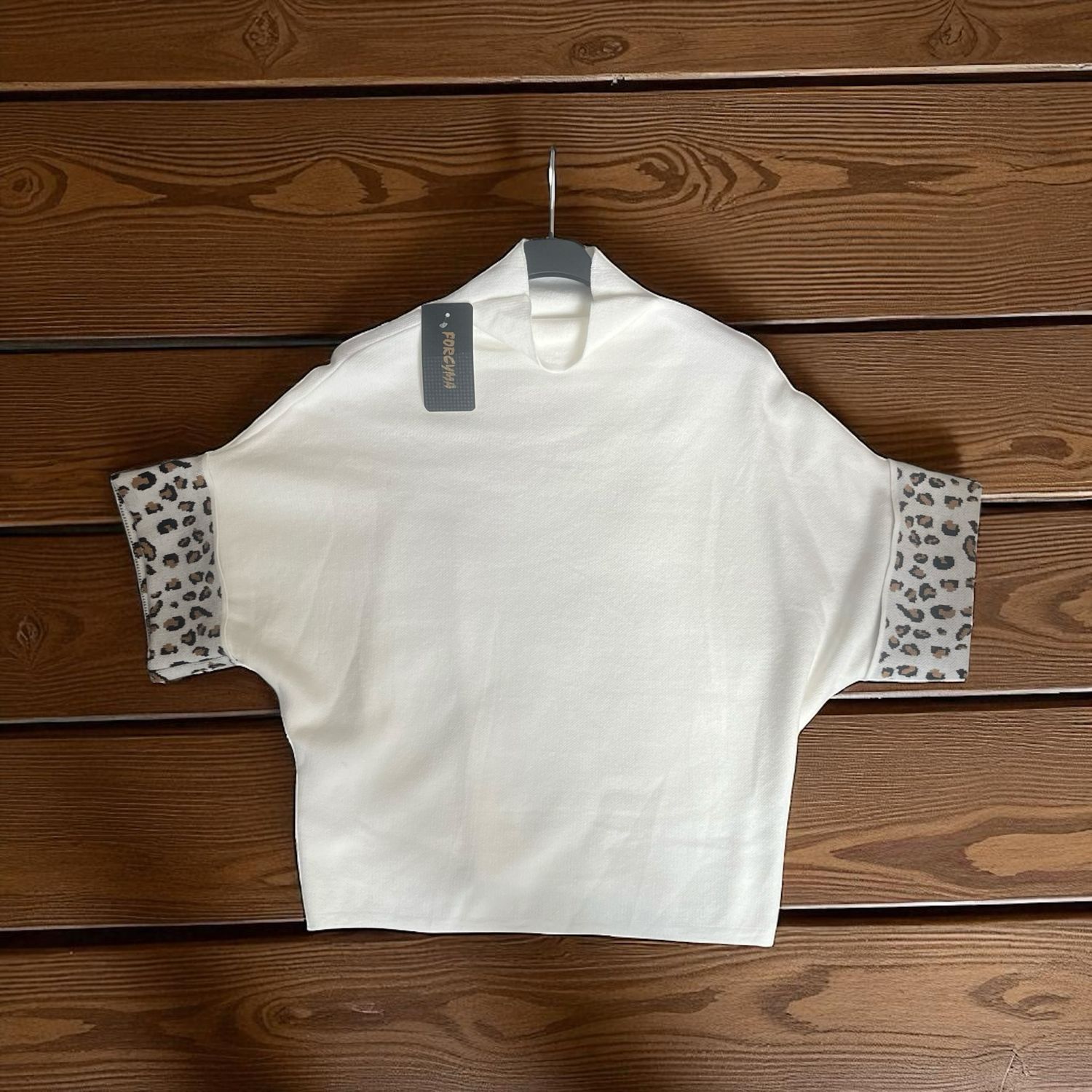Trui met hoge hals En Korte Mouwen Sweater Met luipaardprint op de mouwen Voor Dames