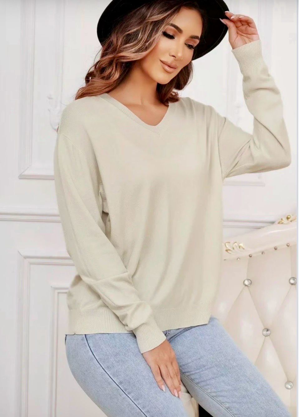 One Size Zachte Lichte V-Nek Basic Sweater Voor Dames
