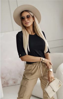 Trendy Casual rib top Met Korte Mouwen Voor Dames