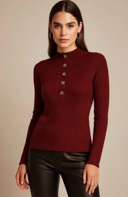 Dames ribgebreide trui met knopen – hoge kraag – verkrijgbaar in crème, bordeaux en zwart